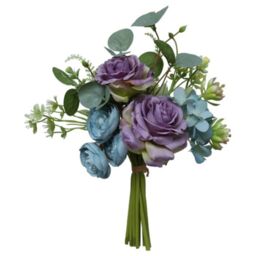 Artificial Mixed Rose Bouquet  - Purple/Blue - thumbnail 2