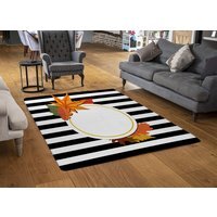 Black Stripes Autumn Leaves Rug - Orange / 150cm