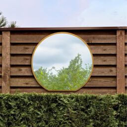The Circulus Gold Framed Flat Bottom Circular Garden Wall Mirror - Gold / 100cm - thumbnail 2