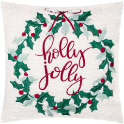 Holly Wreath Embroidered Cushion - Multi / Polyester - thumbnail 2
