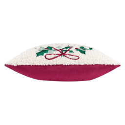 Holly Wreath Embroidered Cushion - Multi / Polyester - thumbnail 4
