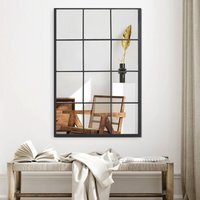 Rectangular 12-Grid Glass Window Mirror with Metal Frame - Black - image 1