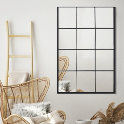 Rectangular 12-Grid Glass Window Mirror with Metal Frame - Black - thumbnail 4