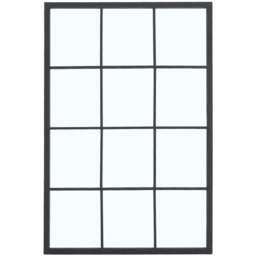Rectangular 12-Grid Glass Window Mirror with Metal Frame - Black - thumbnail 2