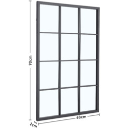 Rectangular 12-Grid Glass Window Mirror with Metal Frame - Black - thumbnail 3