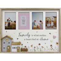 Family Floral House 4-Aperture Photo Frame - Natural - image 1