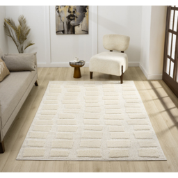 Isabella Living Room Area Rugs - Embossed Cobble Design Rug - Cream / 220cm - thumbnail 3