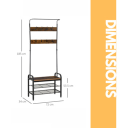 Industrial Coat Rack Stand With 2 Shelves  8 Hooks - Brown - thumbnail 2