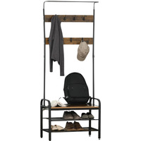 Industrial Coat Rack Stand With 2 Shelves  8 Hooks - Brown - thumbnail 1