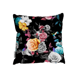 Humming Bird, Roses, Peony With Leaves  Outdoor Cushion - Black / 60cm - thumbnail 2