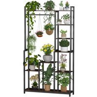 Large Industrial Metal Plant Stand With Storage Shelves - Black