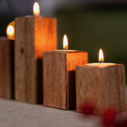 4pc Wooden Tealight Candle Holders - Brown - thumbnail 2