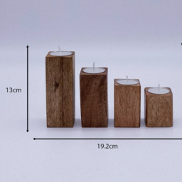 4pc Wooden Tealight Candle Holders - Brown - thumbnail 4