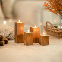 4pc Wooden Tealight Candle Holders - Brown - thumbnail 1