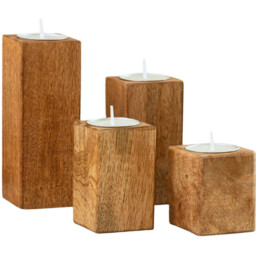 4pc Wooden Tealight Candle Holders - Brown - thumbnail 5