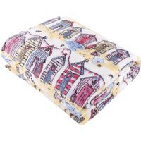 Beach Huts Printed Soft Fleece Throw - Multicolour