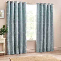 Set of 2 Sophia Jacquard Floral Eyelet Curtains - Blue / 117cm / 137cm - thumbnail 3