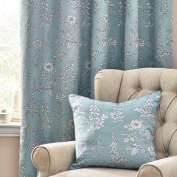 Set of 2 Sophia Jacquard Floral Eyelet Curtains - Blue / 117cm / 137cm - thumbnail 5