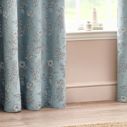Set of 2 Sophia Jacquard Floral Eyelet Curtains - Blue / 117cm / 137cm - thumbnail 4