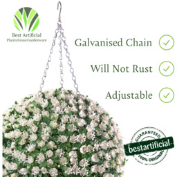 Best Artificial 28cm White Rose Hanging Basket Flower Topiary Ball - White - thumbnail 3