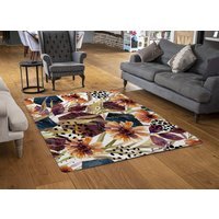 Autumn Geometric Flowers Rug - Orange / 150cm - thumbnail 1