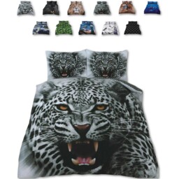 Animal 3D Panel Printed Premium Polycotton Duvet Cover Set - Leopard / Double / Angry Snow Leopard - thumbnail 2