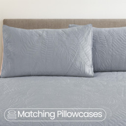 Velvet Embossed Leaf Pattern Duvet Set - Silver / Double - thumbnail 2