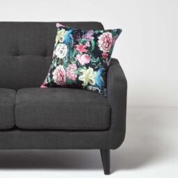 Floral Garden Parrot Filled Velvet Cushion - Cream - thumbnail 2