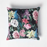 Floral Garden Parrot Filled Velvet Cushion - Cream