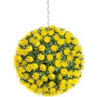 Best Artificial 23cm Yellow Rose Hanging Basket Flower Topiary Ball - Yellow - image 1