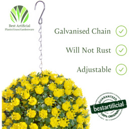 Best Artificial 23cm Yellow Rose Hanging Basket Flower Topiary Ball - Yellow - thumbnail 3