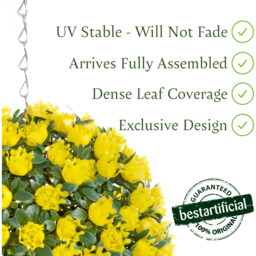 Best Artificial 23cm Yellow Rose Hanging Basket Flower Topiary Ball - Yellow - thumbnail 2