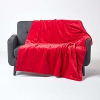 Homescapes Velvet Quilted Throw with Stitch - Red / 150cm