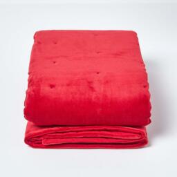 Homescapes Velvet Quilted Throw with Stitch - Red / 150cm - thumbnail 3