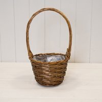 Round Brown Willow Basket with overhandle - Brown