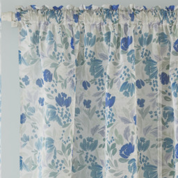 Mia Floral Print Sheer Voile Panels - Pair - Blue / 183cm - thumbnail 4