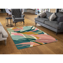 Artistic Abstract Leaves Designer Rug - Yellow / 150cm - thumbnail 2