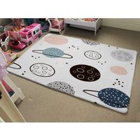Child Hand Drawn Space Elements Designer Rug - White / 110cm