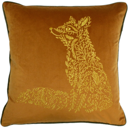 Forest Fauna Fox Velvet Piped Cushion - Rust/Gold / Polyester - thumbnail 2
