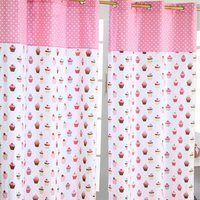 Cupcakes Ready Made Eyelet Curtain Pair - Pink / 137cm