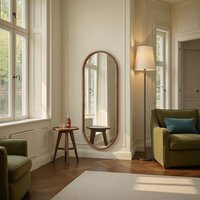 Oval Solid Oak Full Length Wall Mirror - Brown