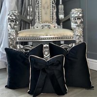 Plush Velvet Bespoke Cushion Set With Piping Black And Cream - Black