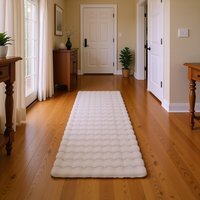 Orbie Washable Low Pile Super Soft Living Room Area Rug Machine Carved Ridge-Furrow Design - Beige / 200cm / 60cm