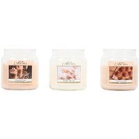 Pack of 3 Luxury Scented Mason Jar Candles - Cinnamon Roll / Vanilla Macaron / Caramel Latte