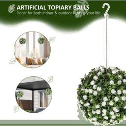 HOMCOM Set of 2 Decorative Artificial Plants UV-protected Topiary Rose Balls - White - thumbnail 4