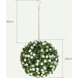 HOMCOM Set of 2 Decorative Artificial Plants UV-protected Topiary Rose Balls - White - thumbnail 3