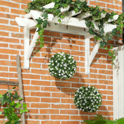 HOMCOM Set of 2 Decorative Artificial Plants UV-protected Topiary Rose Balls - White - thumbnail 2