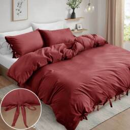 3Pcs Stripe Duvet Cover Set With Pillowcase - Burgundy / King - thumbnail 2
