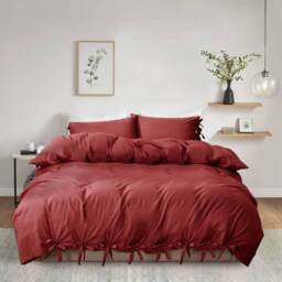 3Pcs Stripe Duvet Cover Set With Pillowcase - Burgundy / King - thumbnail 3