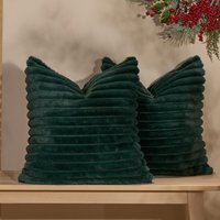 Pack Of Faux Fur Ribbed Cushion Covers - Green / 4 - image 1
